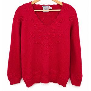 Vintage Cape Isle Knitters Hand-Embroidered Ramie Cotton Floral Knit Sweater M